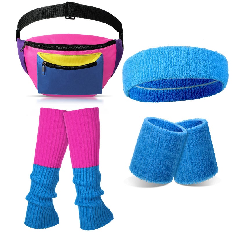 Yaomiao 80s 90s Halloween Women Neon Leg Warmers Set Neon Retro Fanny Pack Knit Leg Warmers Headband Wristband for Cosplay PartySimple StyleBlue Rose Purple - Image 2