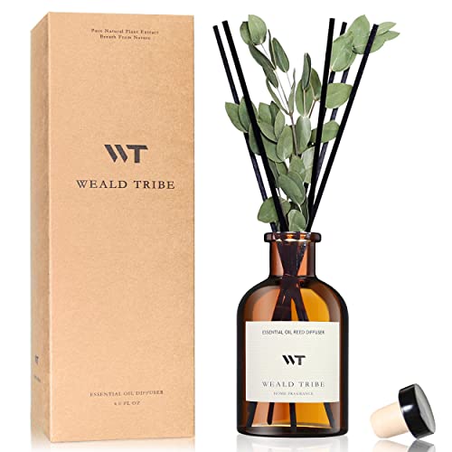 WEALD TRIBE Flower Reed Diffuser Set Eucalyptus  Lavender Scent For Bathroom Accessories Shelf Decor  Air Fresheners Sticks Defusers With 40 fl oz Essential Oils House Bedroom Office Decor  Gift