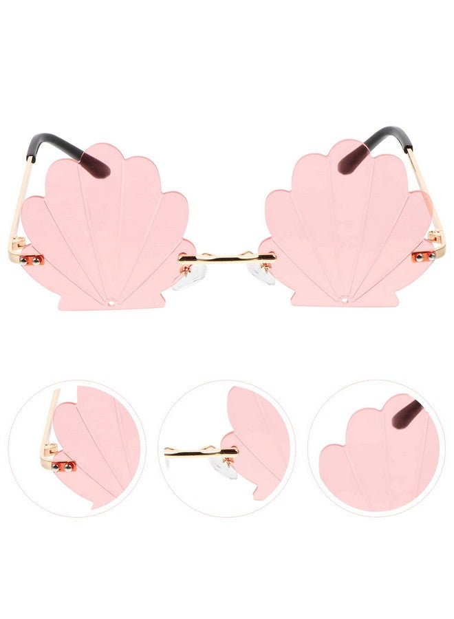 STOBOK Rimless Sunglasses, 14.5X13Cm Seashell Shape Sunglasses Funny Flame Sunglasses Fashion Metal Sunglasses For Wedding, Photo Props, Party Supplies (Pink) - Image 3