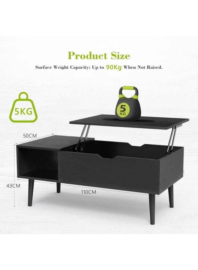 ACPLAY Lift Top Coffee Table with Hidden Storage, Modern Wood Center Table with Open Shelf for Living Room, Office, Multifunctional Pop-Up Tabletop for Laptop, Work & Dining - Image 3