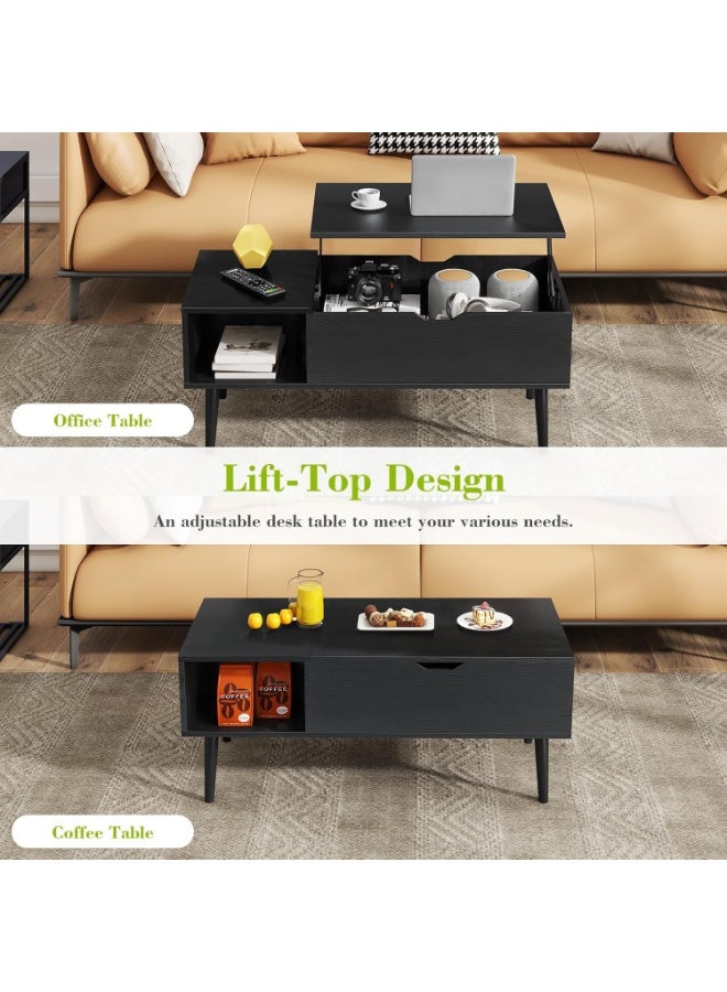 ACPLAY Lift Top Coffee Table with Hidden Storage, Modern Wood Center Table with Open Shelf for Living Room, Office, Multifunctional Pop-Up Tabletop for Laptop, Work & Dining - Image 4