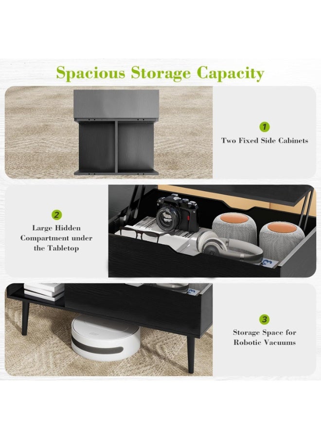 ACPLAY Lift Top Coffee Table with Hidden Storage, Modern Wood Center Table with Open Shelf for Living Room, Office, Multifunctional Pop-Up Tabletop for Laptop, Work & Dining - Image 5