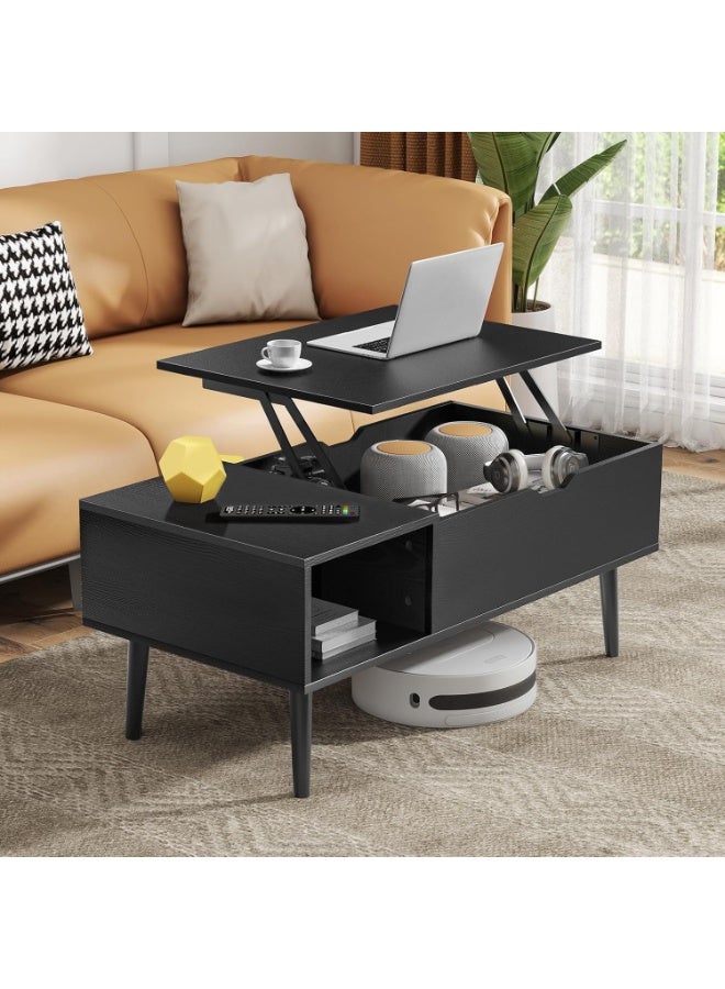 ACPLAY Lift Top Coffee Table with Hidden Storage, Modern Wood Center Table with Open Shelf for Living Room, Office, Multifunctional Pop-Up Tabletop for Laptop, Work & Dining - Image 2