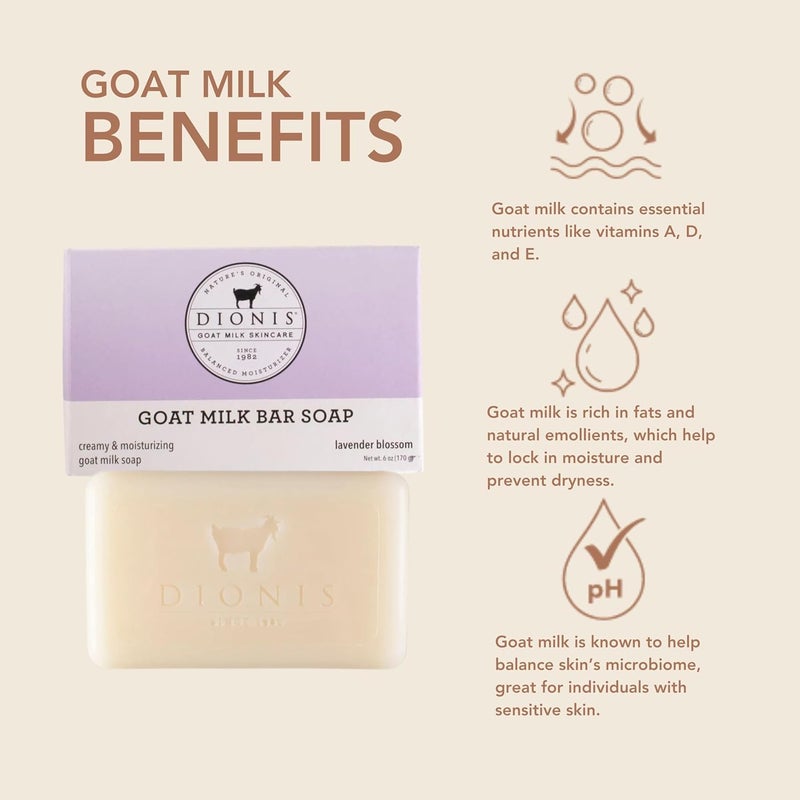 Dionis Goat Milk Lavender Blossom Scented Hand and Body Soap Bar Hydrating Moisturizing Wash for Sensitive Skin Gentle Lasting Hydration Cruelty Free Non Greasy Paraben Free Made in the USA 6oz - Image 2