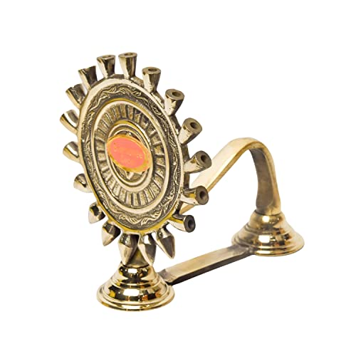 Bhimonee Decor Pure Brass Chakra Aarti Deep | Traditional Deepak Diya for Pooja Mandir & Home Temple | Spiritual Décor & Ritual Use | 5.5 Inches, 550gm - Image 3