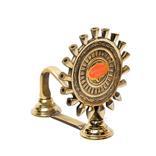 Bhimonee Decor Pure Brass Chakra Aarti Deep | Traditional Deepak Diya for Pooja Mandir & Home Temple | Spiritual Décor & Ritual Use | 5.5 Inches, 550gm - Image 1
