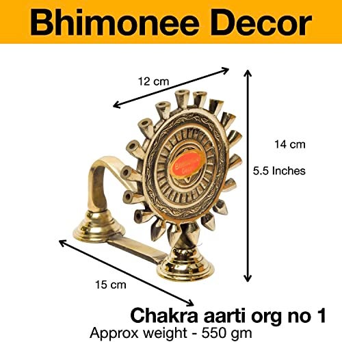 Bhimonee Decor Pure Brass Chakra Aarti Deep | Traditional Deepak Diya for Pooja Mandir & Home Temple | Spiritual Décor & Ritual Use | 5.5 Inches, 550gm - Image 5