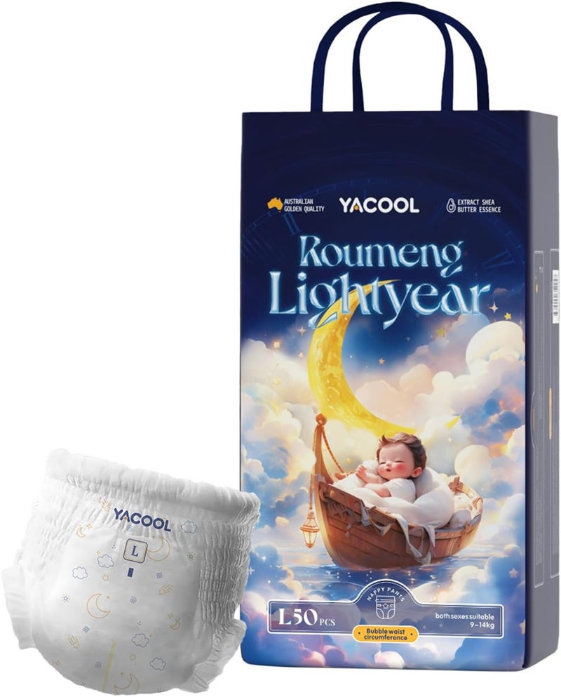 Yacool Pull-Up Baby Diaper Pants, Size L (14kg+), 50 Count – Ultra Soft, Hypoallergenic, Leak-Proof & Super Absorbent - Image 1