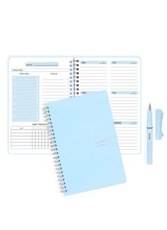 Undated Weekly Planner with Blue Fountain Ink Pen- Goals Notebook, A5 To Do List Planner, Habit Tracker Journal Spiral Binding, and Goal 5.7 x 8.0 inches