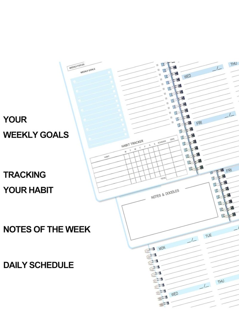 Y&D - Undated Weekly Planner with Blue Fountain Ink Pen- Goals Notebook, A5 To Do List Planner, Habit Tracker Journal Spiral Binding, and Goal 5.7 x 8.0 inches - Image 1
