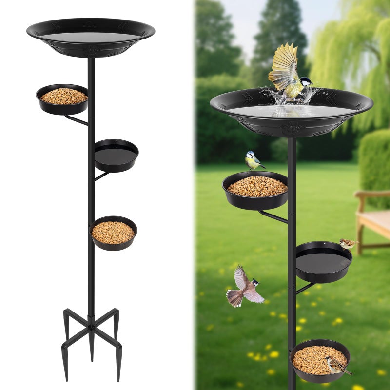 BOLITE Bird Bath for Outside, Metal Freestanding Birdbaths with Bath Bowl and Seed Bowl, Hummingbird Feeders for Outdoors Garden Patio Yard Lawn Decor, Black, Gifts for Mom Dad, Gifts for Women Men - Image 1