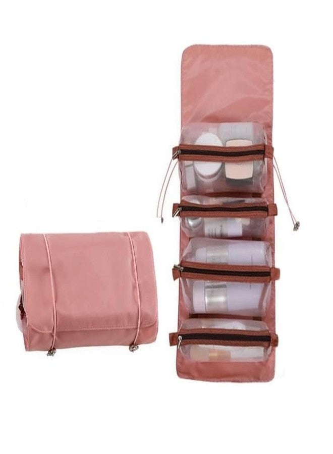 Luxoper 4 in 1 Detachable Travel Makeup Bag - Waterproof Hanging Cosmetic Organizer with 4 Removable Mesh Pouches for Toiletries, Brushes & Beauty Tools for Men & Women (Pink) - Image 1