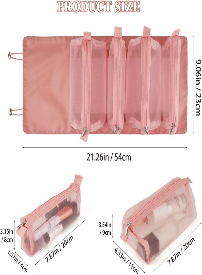 Luxoper 4 in 1 Detachable Travel Makeup Bag - Waterproof Hanging Cosmetic Organizer with 4 Removable Mesh Pouches for Toiletries, Brushes & Beauty Tools for Men & Women (Pink) - Image 5