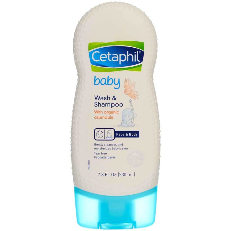 Cetaphil Baby - Wash & Shampoo - with Organic Calendula - Net Wt. 7.8 FL OZ (230 mL) Per Bottle - Pack of 2 Bottles (Packaging/Designs Vary) - Image 1