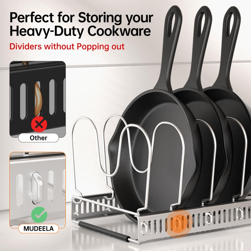 MUDEELA Pot Rack - Expandable Pots and Pans Organizer under Cabinet, Pot Lid Organizer Holder with 12 Adjustable Compartment, Kitchen Cabinet Organizer and Storage for Cutting Board, Skillets Pan - Image 3