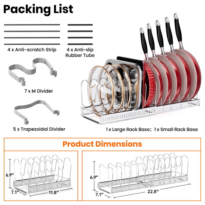 MUDEELA Pot Rack - Expandable Pots and Pans Organizer under Cabinet, Pot Lid Organizer Holder with 12 Adjustable Compartment, Kitchen Cabinet Organizer and Storage for Cutting Board, Skillets Pan - Image 4