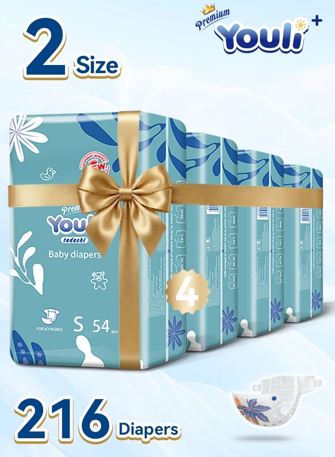 Youli Baby Diapers,Taped Diapers Size 2, 4-8 Kg, 360° Leak-Free Fit For Up To 100% Leakage Protection, Comfort Taped Mega Pack 216 Diapers - Image 1