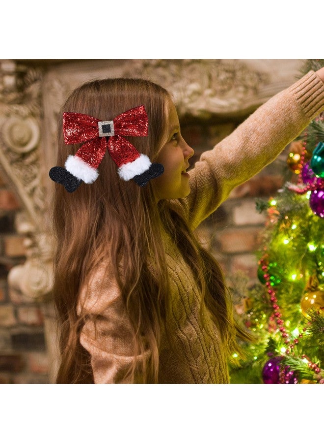KCHIES Christmas Hair Clip 5.5" Glitter Red Sparkly Sequin Big Santa Bow Barrettes Alligator Hairpin Holiday Party Dress Sweater Outfit Tree Decor Accessory For Girls Women Kids Xmas New Year Gift