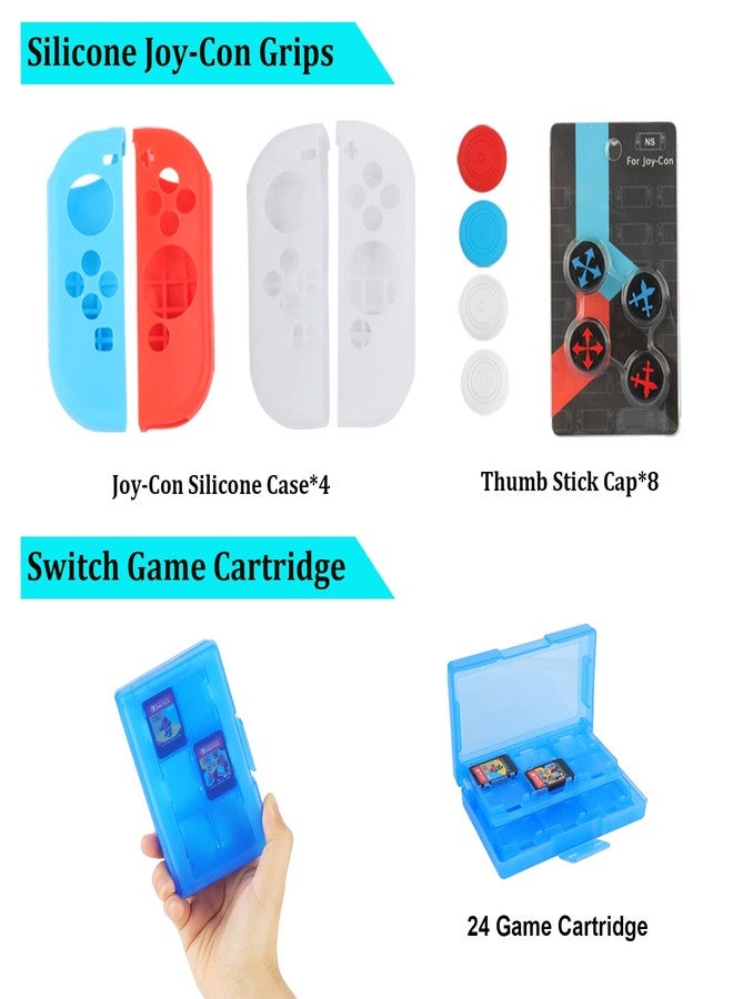 WEILE Accessories Bundle Party Pack for Nintendo Switch OLED Model(2021), Kit with Carrying Case, Joy Con Charging Dock& Grips& Covers, Steering Wheels, Mount, Screen Protectors, Caps(23 in 1) - Image 4