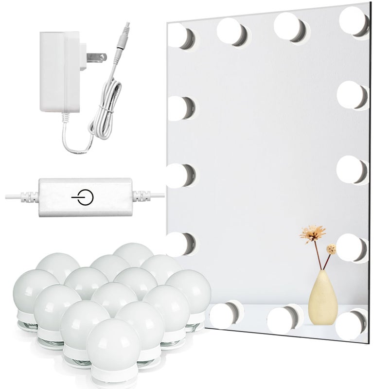 Waneway Waneway Vanity Lights for Mirror DIY Hollywood Lighted Makeup Vanity Mirror Dimmable Lights Stick on LED Mirror Light Kit for Vanity Set Plug in Makeup Light for Bathroom Wall Mirror 14Bulb 