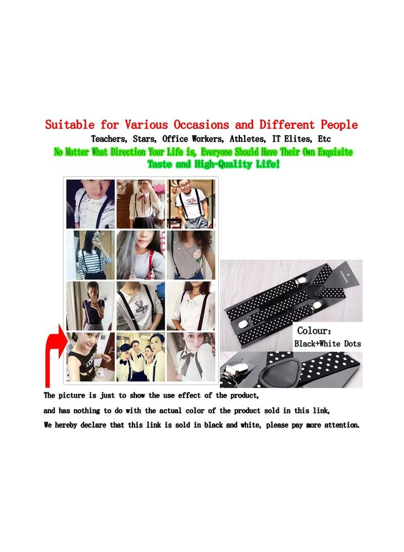 1-Piece 2.5CM Width Adjustable Elastic Y Style Suspenders,Unisex Braces for Men and Women With Strong Metal Clips,Colour Black and White Dots - Image 3