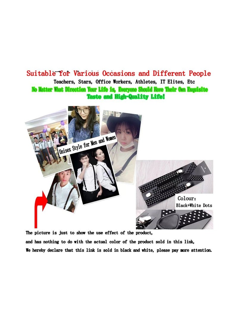 1-Piece 2.5CM Width Adjustable Elastic Y Style Suspenders,Unisex Braces for Men and Women With Strong Metal Clips,Colour Black and White Dots - Image 4