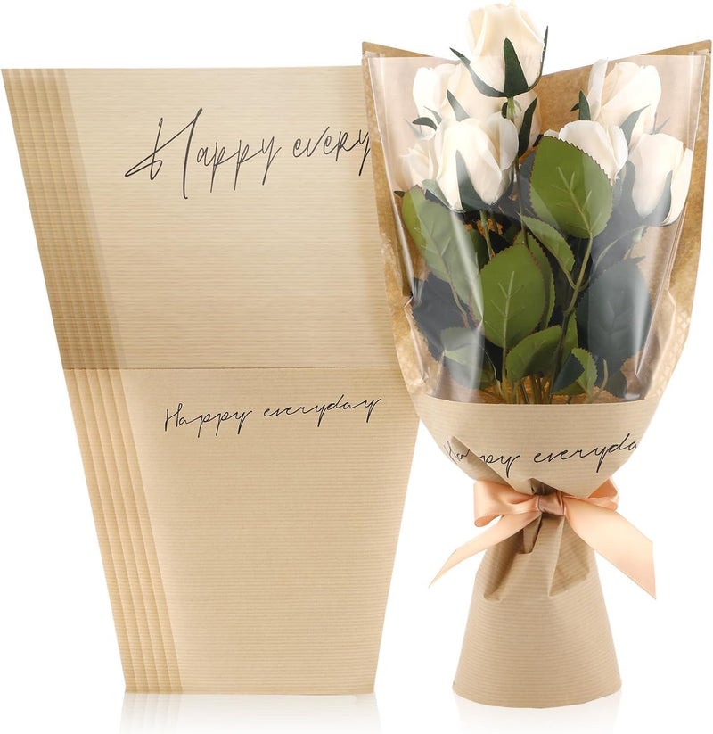 ChicAbode 20 Pcs Bouquet Wrapping Bags, 11 x 5.1 x 17.3in Kraft Paper Sleeves for Floral Arrangements, Clear Wrap for Gift Packaging, Mother's Day, Anniversary, Wedding (Kraft) - Image 1