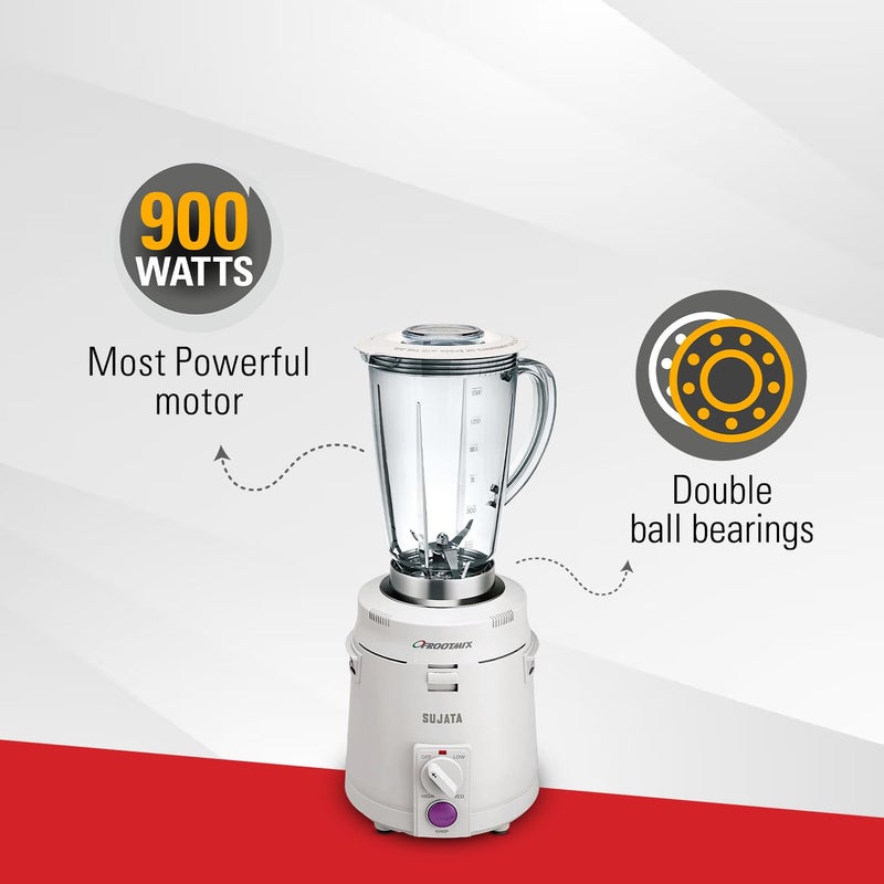 Sujata Polycarbonate Frootmix 900 Watts Smart Mixer Blender | 22000 Rotations Per Min | 90 Minutes Continuous Running | Versatile Jar 1750 Ml, White - Image 3