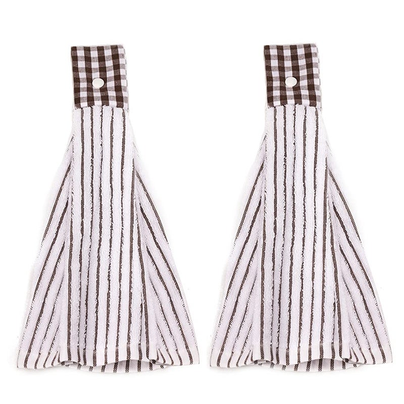 Vimeet 2 Pcs Kitchen Cotton Classical Striped Towel Absorbent Towel Hanging Towels Hand Towel, Brown Stripes - Image 1
