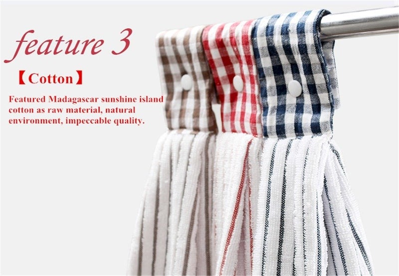 Vimeet 2 Pcs Kitchen Cotton Classical Striped Towel Absorbent Towel Hanging Towels Hand Towel, Brown Stripes - Image 4