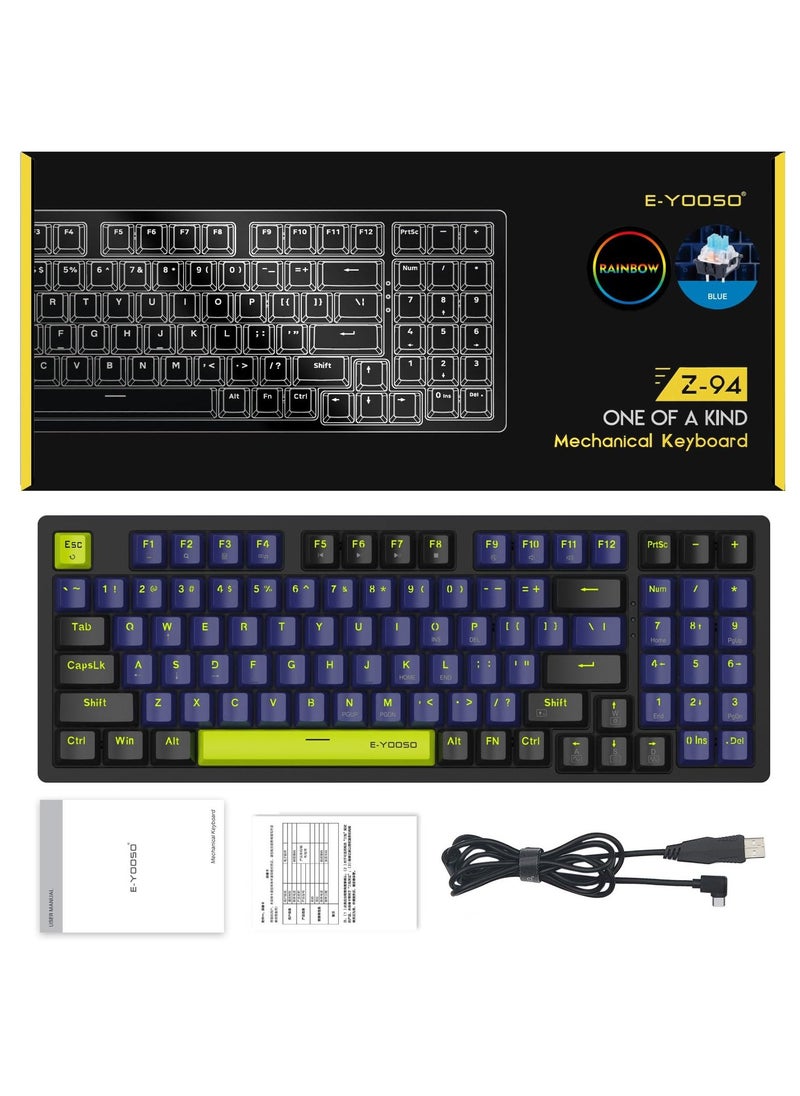 E-YOOSO - Z-94 Mechanical Gaming Keyboard,Blue Switch RGB Backlit 94 Keys Gaming Keyboard for Office and Games Blue Black - Image 1