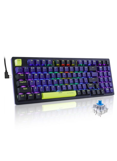 Z-94 Mechanical Gaming Keyboard,Blue Switch RGB Backlit 94 Keys Gaming Keyboard for Office and Games Blue Black