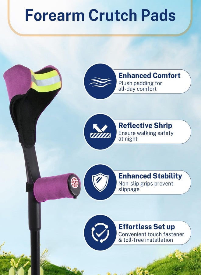 KUAZIDAR Forearm Crutch Pads and Hand Grip Covers Set (2 Piece) for Open Cuff Crutches - Reflective Strip, Comfort Cushioning, Non-Slip Grip, Breathable & Washable Mobility Aid Accessories (Dark Purple) - Image 2