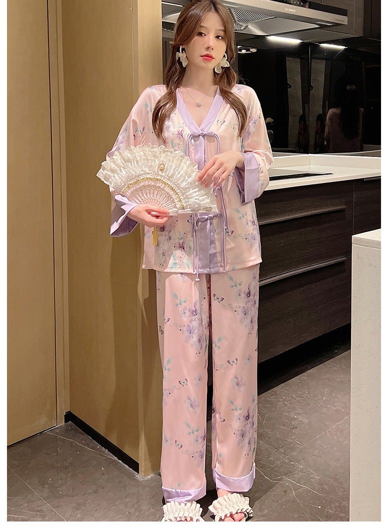 KUYING New Two-Piece Set Of Ice Silk Pajamas