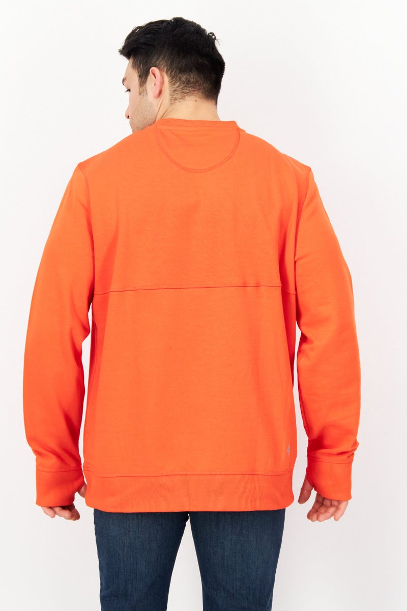 Fourlaps Men Crew Neck Long Sleeve Fleece Sweatshirt, Orange - Image 2