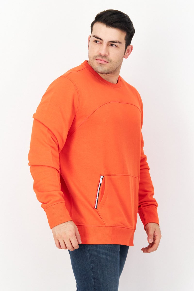 Fourlaps Men Crew Neck Long Sleeve Fleece Sweatshirt, Orange - Image 4