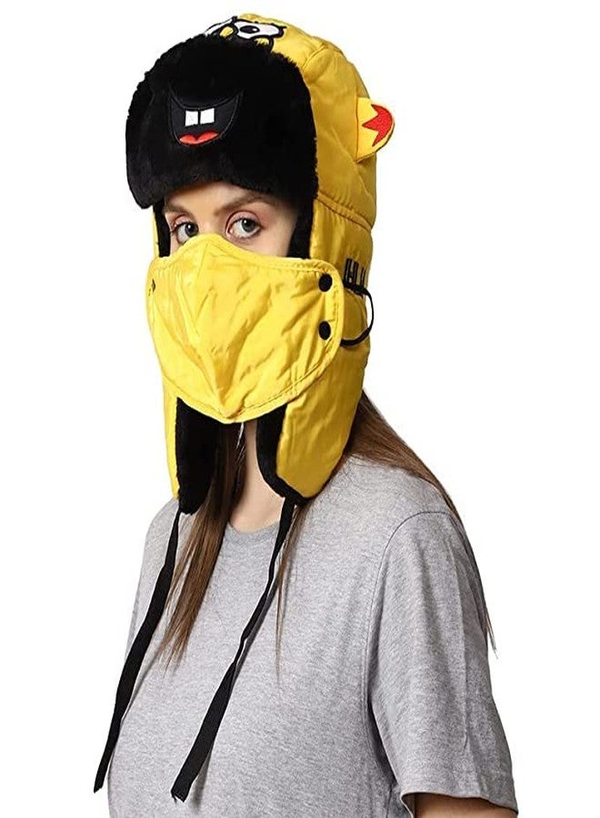 Zeki Kids Russian Style Waterproof Cap with mask Helmat Style Cap Boys & Girls 8-10 Year (Yellow) (Special for Winter) (Pack of 1) - Image 1