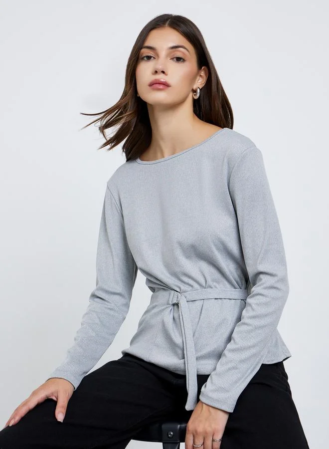 Take Two Take Two Grey Knit Tie Up Detail Top