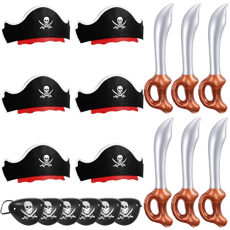 Legigo 18 Pcs Funny Pirate Party Set Include 6 Pirate Hats 6 Eye Patches 6 Inflatable Swords for Pirate Party Cosplay Caribbean Dress Accessories - Image 3