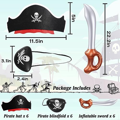 Legigo 18 Pcs Funny Pirate Party Set Include 6 Pirate Hats 6 Eye Patches 6 Inflatable Swords for Pirate Party Cosplay Caribbean Dress Accessories - Image 5