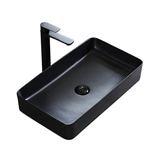 NEROBI حوض غسيل نيروبي من السيراميك للحمام بتصميم سطح الطاولة باللون الأسود غير اللامع 24 x 14 x 5 بوصة - Image 1