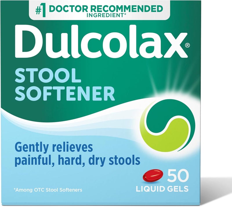 DULCOLAX Dulcolax Stool Softener Laxative Liquid Gel Capsules, Gentle Constipation Relief for Hard, Dry Stools, Docusate Sodium 100 mg, 50 Count