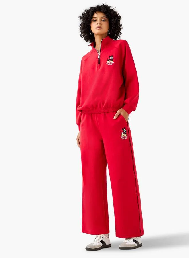 SP Characters Mid-Rise Cotton Trousers with Mickey Mouse Embroidery