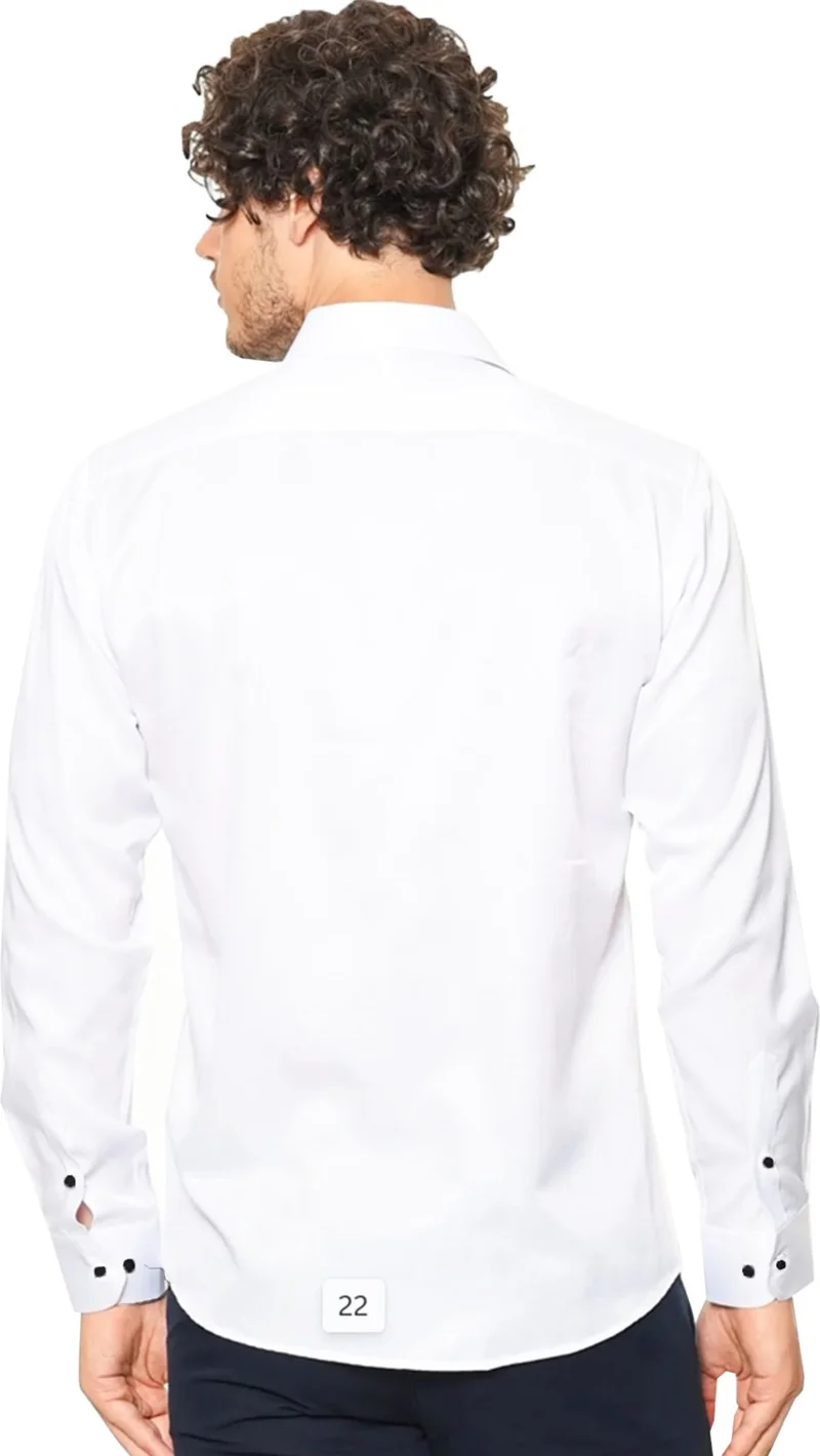 فاريتا Men's White Plain Pocketless Wide Cut Long Sleeve Shirt