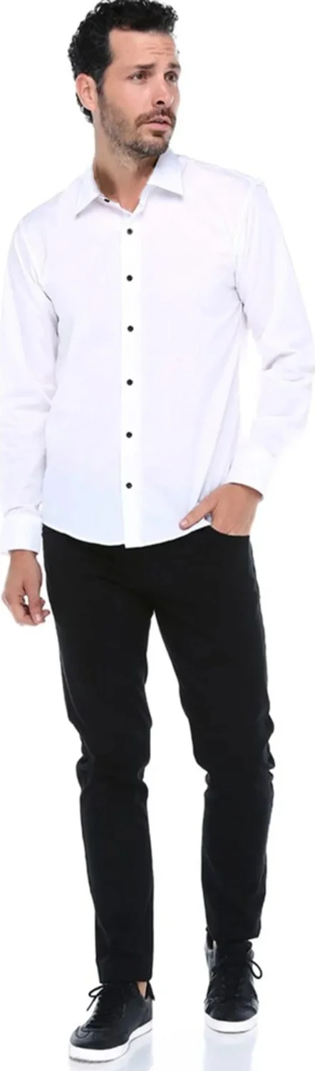 فاريتا Men's White Plain Pocketless Wide Cut Long Sleeve Shirt