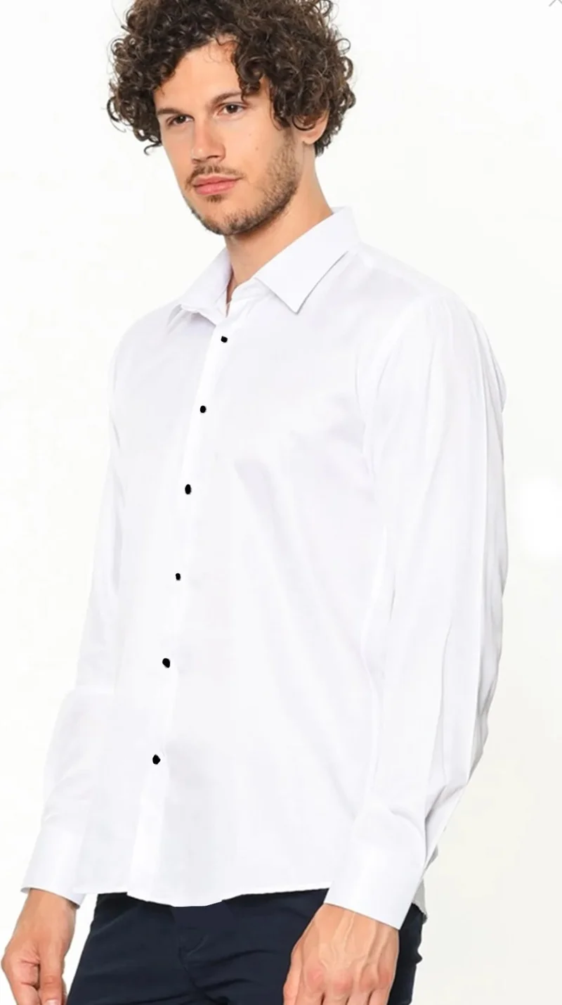 فاريتا Men's White Plain Pocketless Wide Cut Long Sleeve Shirt
