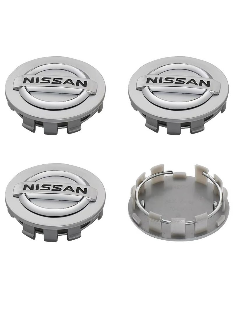 Nissan 4Pcs 60mm Car Wheel Center Hub Caps Covers for Nissan (Silver)  - Image 1