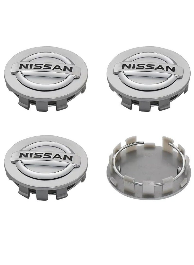 60mm Wheel Center Hub Caps Set of 4 Silver OEM Style Alloy Rim Covers Easy Snap Fit Durable ABS Wheel Center Caps Compatible with Nissan Vehicles - Image 1