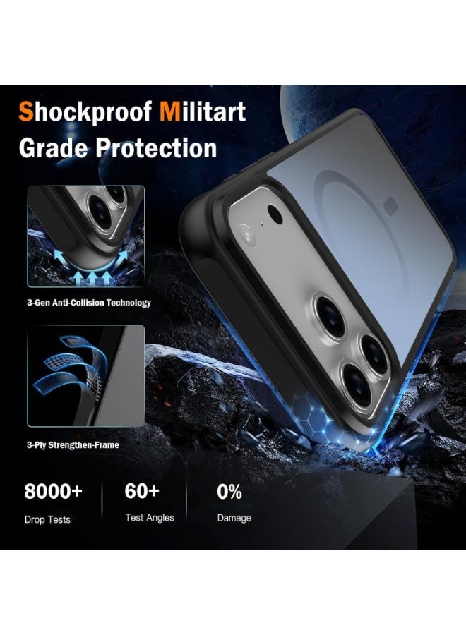 Raxoom Magnetic 5-in-1 Case for iPhone 17 Pro Max â€“ Shockproof Military-Grade Protective Cover with Translucent Matte Back, [Screen & Camera Protectors Included], Wireless Charging Compatible â€“ Black - Image 3