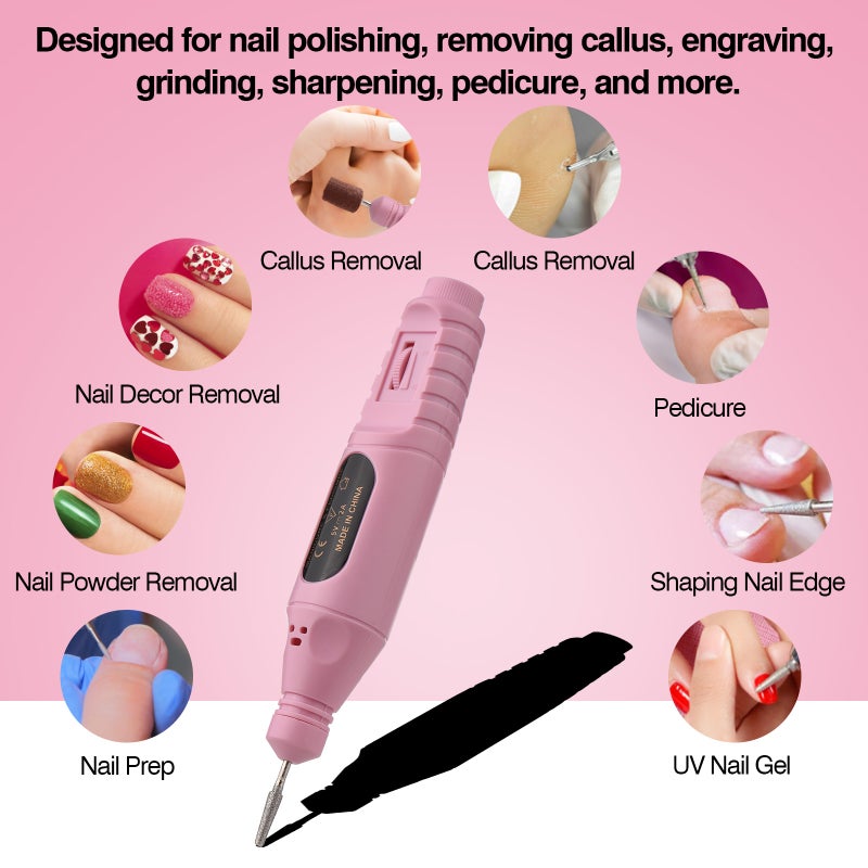 Electric Nail Drill Polish Kit 20000 RPM USB Rechargeable 500mAh Nail Drill Pen Manicure Pedicure Machine with 6 Drill Bits for Home Salon Use - Image 4